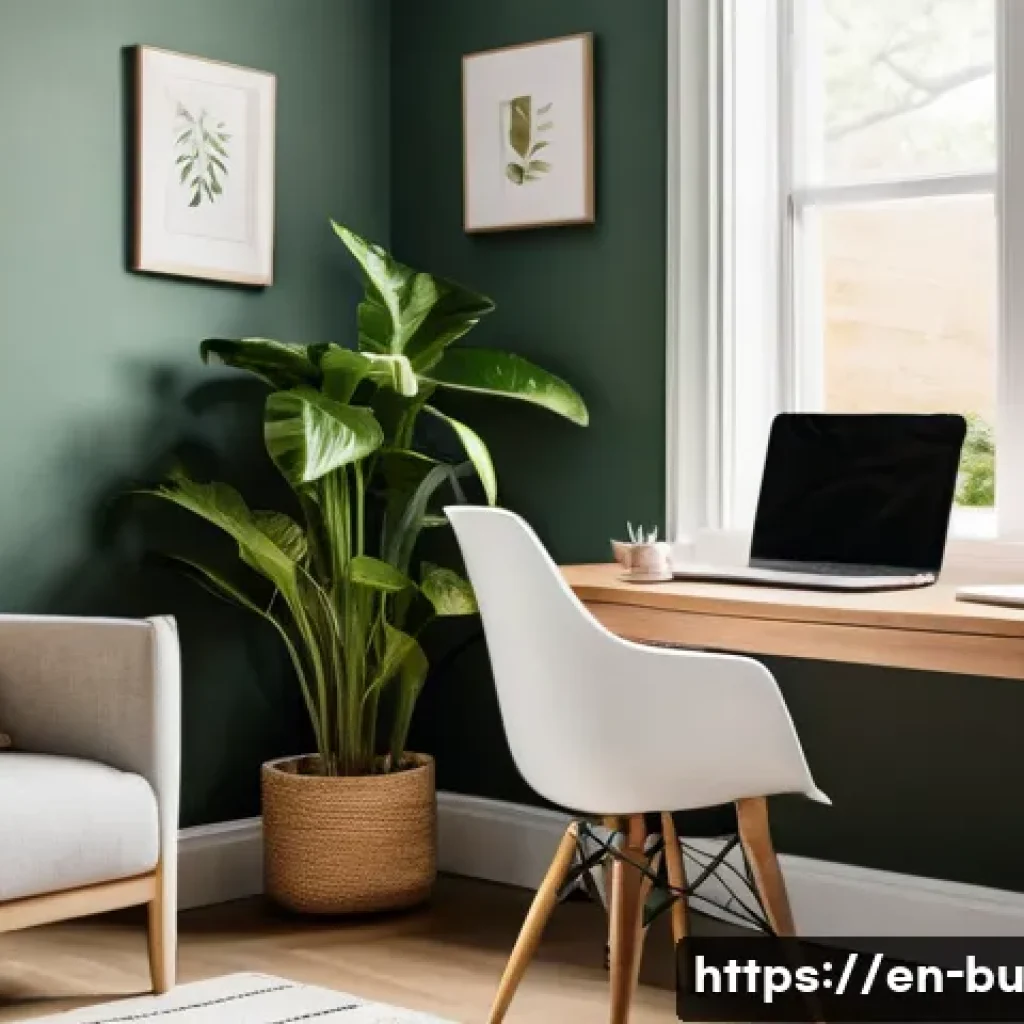 원격근무에서의 동기 부여 실제 사례 - A cozy, sunlit home office corner with a modern ergonomic chair and a minimalist wooden desk, decora...