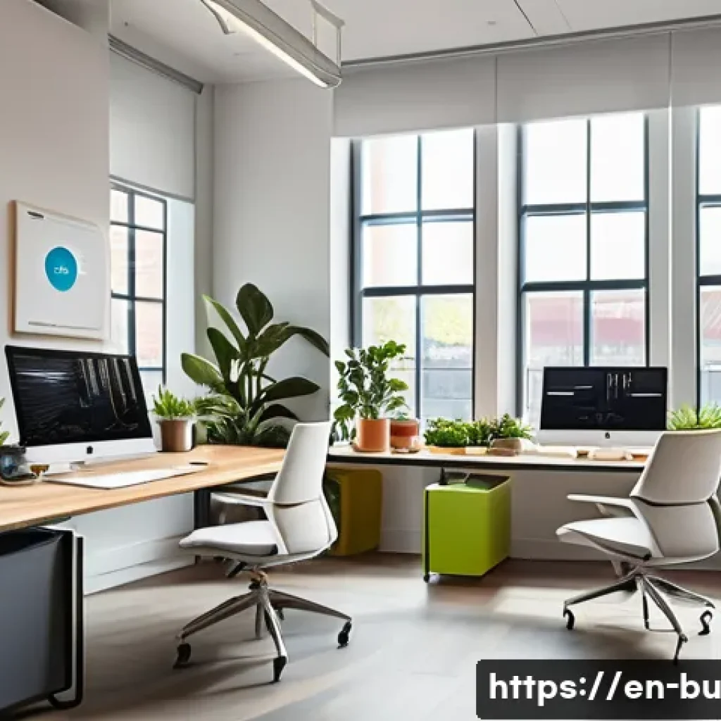 원격근무 및 생산성 향상을 위한 시간 관리 앱 - A modern remote workspace featuring a focused professional sitting at a sleek desk with multiple dig...