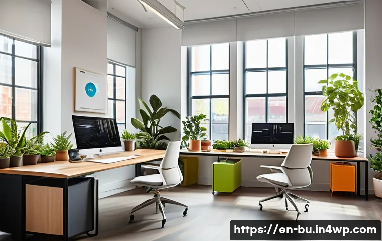 원격근무 및 생산성 향상을 위한 시간 관리 앱 - A modern remote workspace featuring a focused professional sitting at a sleek desk with multiple dig...