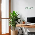 Home 21 생산성 높은 원격근무를 위한 일과 삶의 균형 - A modern, cozy home office corner featuring a sleek wooden desk with a large monitor at eye level, a...