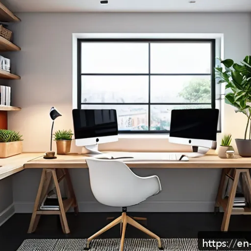 원격근무 시 우선순위 관리의 중요성 - A modern home office setup featuring a dedicated workspace separated from the living area, with a sl...
