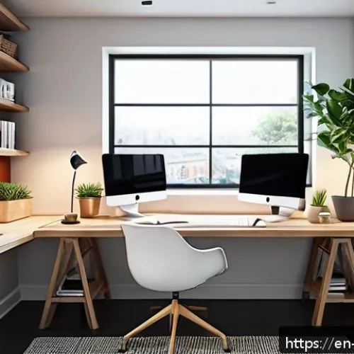 Home 30 원격근무 시 우선순위 관리의 중요성 - A modern home office setup featuring a dedicated workspace separated from the living area, with a sl...