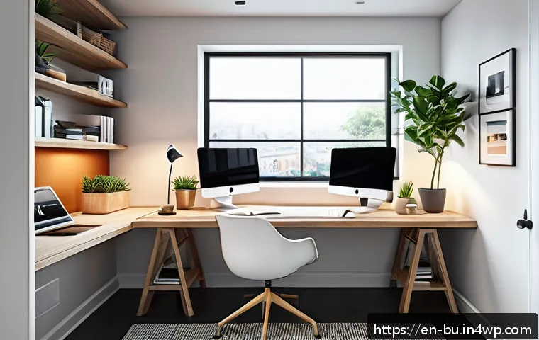 원격근무 시 우선순위 관리의 중요성 - A modern home office setup featuring a dedicated workspace separated from the living area, with a sl...