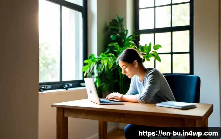 원격근무에서의 업무 피로 회복 방법 - Photorealistic home office recovery scene, a tired remote worker in comfortable casual clothing taki...